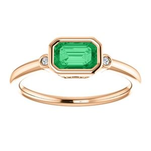 14K Rose Gold Emerald Bezel Set Diamond Ring
